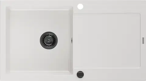 Kuchynské drezy MEXEN/S MEXEN/S - Leo granitový drez 1 s odkvapkávačom 900x500 mm, biela, + čierny sifón 6501901010-20-B