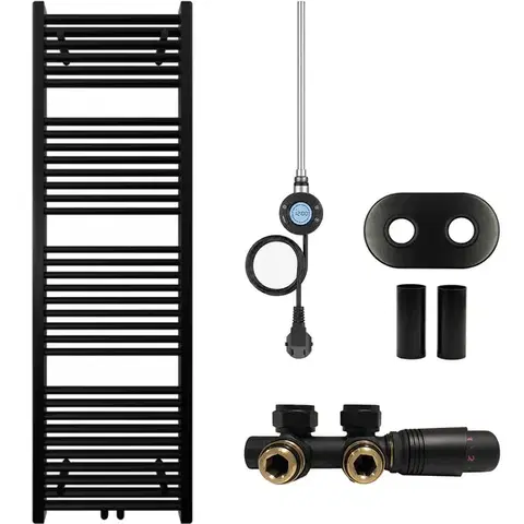 Doplnky do kúpeľne CERANO - Kúpeľňový radiátorový set Lincoln - kombinované vykurovanie, wifi tyč - stredové pripojenie 50 mm - 300W - čierna matná - 1600x500 mm CER-663397
