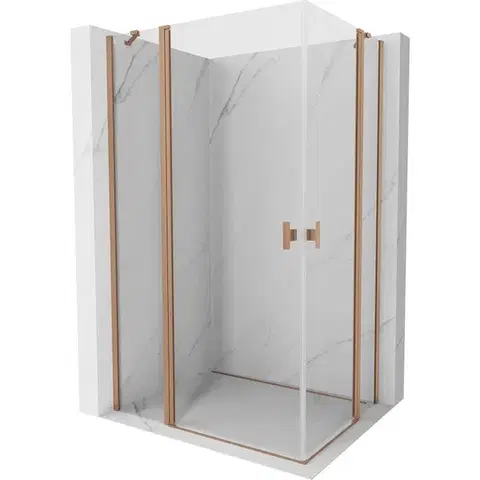 Sprchovacie kúty MEXEN/S - Mist Duo sprchovací kút dvere krídlové 105 x 100, transparent, meď kartáčovaná 8A4-105-100-65-00