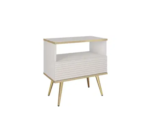 Nábytok ArtPS Nočný stolík BIJOU S-54 MDF | biela / zlaté nohy
