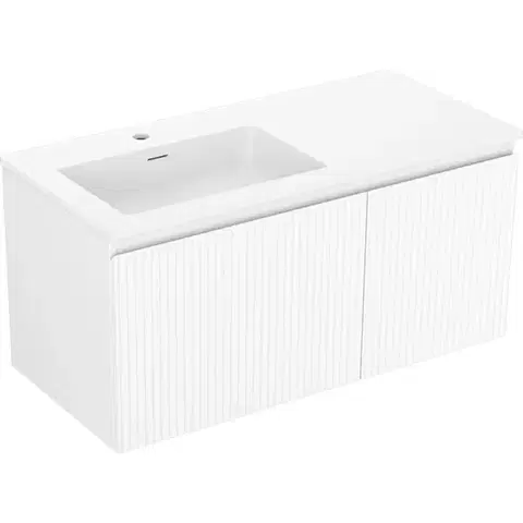 Kúpeľňový nábytok MEXEN/S - Rivel kúpeľňová skrinka 100 cm s umývadlom Otis ľavá, 1S, 1D, reliéf, biela mat 91A23-10047-3-BBFF01-W18L01