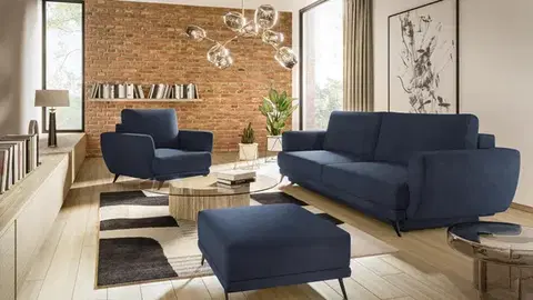 Sedacie súpravy NABBI Meri 3+1+1 rozkladacia sedacia súprava s úložným priestorom tmavomodrá