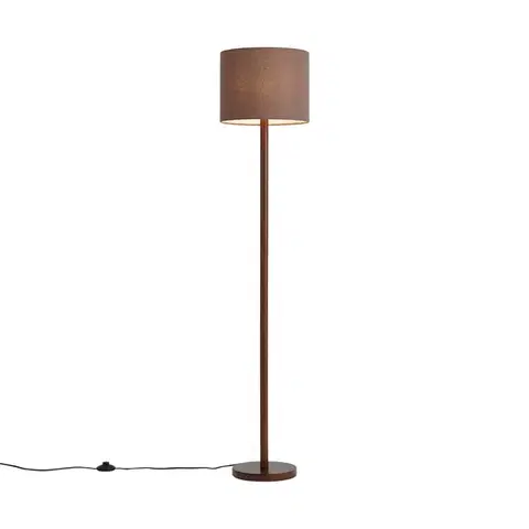 Stojace lampy Japandi stojaca lampa orechové drevo s hnedým ľanovým tienidlom 151cm - Mels