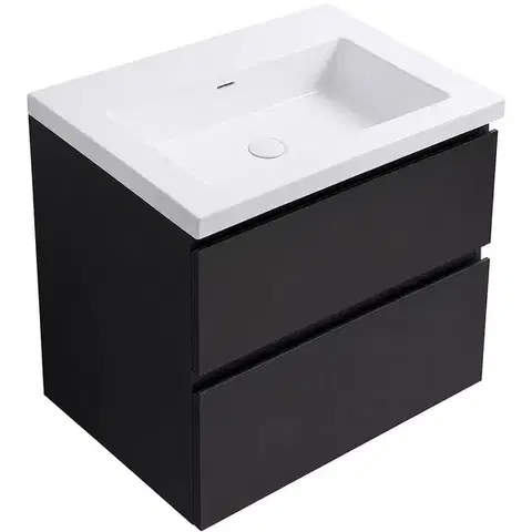Kúpeľňový nábytok CERANO - Kúpeľňová skrinka Carole - čierna matná + umývadlo z lit. mramoru Ovo - biela lesklá - 55,5x53x46,5 CER-368922