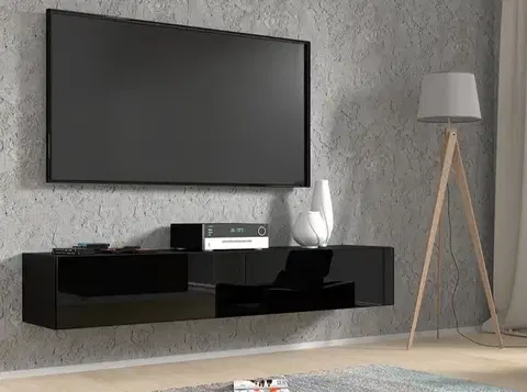 TV stolíky ArtBm Závesný TV stolík BINGO 180 cm | čierna - čierny lesk