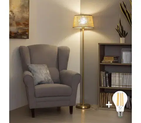 Lampy BRILAGI - LED stojacia lampa CERIA 1xE27/20W/230V priemer 35 cm béžová/zlatá SA2189+EG781083