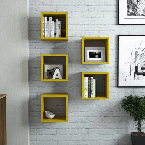 Bytové doplnky a dekorácie Nástenná polica Box - Yellow