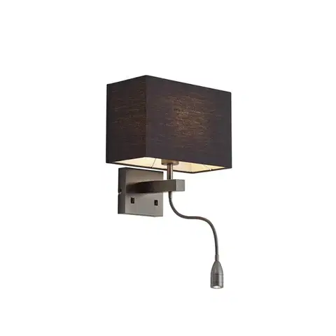 Lampy Moderné nástenné svietidlo Gunmetal s čiernym tienidlom a ramenom na čítanie vrátane LED - Bergamo
