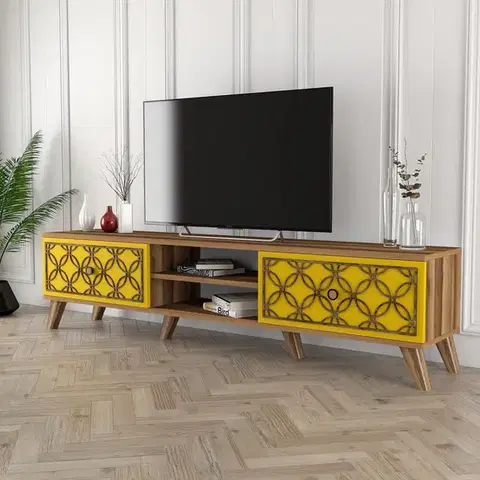 TV stolíky TV stolík Class - Walnut, Yellow
