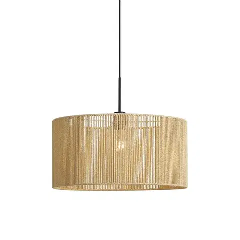 Závesné svietidlá Hanglamp zwart met beige papieren touw kap 50/50/25 - Combi 1