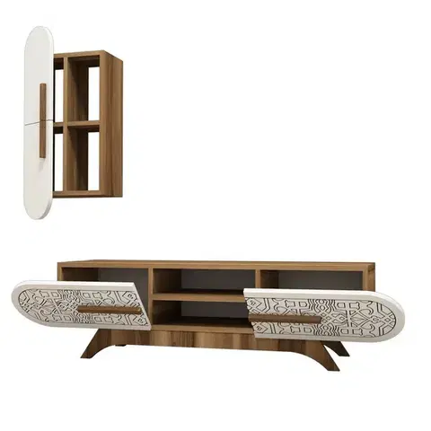Konferenčné stolíky Televízny stolík so skrinkou Defne White and Walnut
