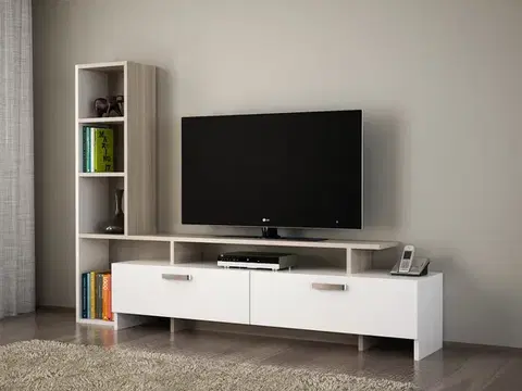 TV stolíky HURRY TV stolík s regálom, biela / dub Cordoba