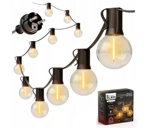 LED osvetlenie SmartLED LED Vonkajší dekoratívny reťazec 25xE12/1W/230V 17,5 m IP65 čierna 4450