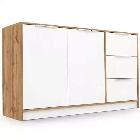 Komody so zásuvkami a dvierkami Komoda Duarte 2d3s Biela / Dub Wotan
