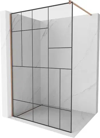 Sprchové dvere MEXEN/S - Kioto Sprchová zástena WALK-IN 70 x 200, čierny vzor 8 mm, meď kartáčovaná 800-070-101-65-78
