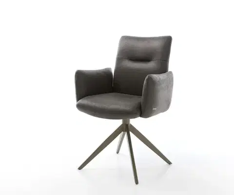 Jedálenské stoličky DELIFE Otočná jedálenská stolička Jova-Flex s opierkami mikrovlákno antracit vintage krížová podstava široká titanový efekt 360° otočná hojdacia funkcia vrecková pružina