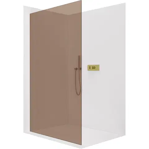 Sprchové dvere CERANO - Sprchová zástena Walk-in Crystal Ľ/P - 8 mm - bezvzperový systém - zlatá, bronzové sklo - 60x200 CER-690364