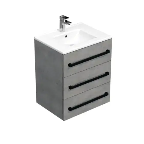 Kúpeľňový nábytok Kúpeľňová skrinka s čiernou úchytkou a umývadlom SAT Cube Way 60x76,5x46 cm betón mat CUBE46C603BEMOD CUBE46C603BEMOD