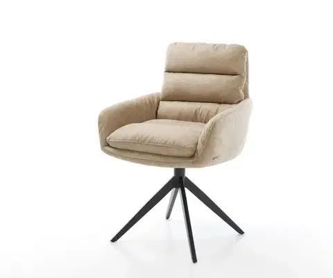Jedálenské stoličky DELIFE Jedálenská stolička Abelia-Flex s opierkami mikrovlákno béžová vintage krížová podstava široká čierna 360° otočná hojdacia funkcia