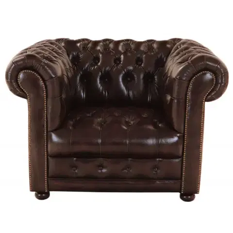 Sedacie súpravy Pohovka jednomiestna Chesterfield Manchester z pravej hovädzej kože Brown