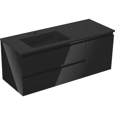 Kúpeľňový nábytok MEXEN/S - Orio kúpeľňová skrinka 120 cm s umývadlom Otis ľavá, 2S, 1D, čierna lesk/čierna mat 91A13-12047-3-BBFFF70-W18L71