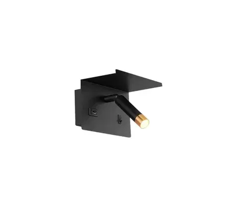 Svietidlá  Nástenné bodové svietidlo s poličkou a USB nabíjačkou 1xG9/35W/230V čierna/zlatá BEDROOM LIGHT BLACK TOP SHELF USB-A
