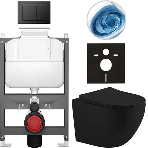 Záchody CERANO - Kompletný WC set Basic/Cesso - čierna matná - WC tlačidlo Maxio/Čierna - ovládanie zhora - predstenová inštalácia - 49x36 CER-8050BD86215