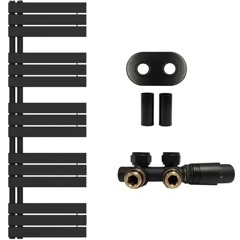 Doplnky do kúpeľne CERANO - Kúpeľňový radiátorový set Theo - ústredné vykurovanie - asymetrické pripojenie 50 mm - 812W - čierna matná - 1600x500 mm CER-663502
