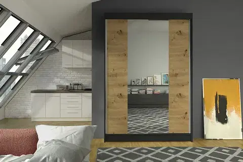 Šatníkové skrine Šatníková skriňa LONY 2 čierna/ dub artisan