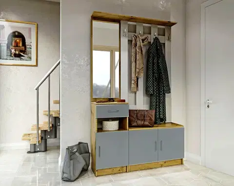 Predsieňové zostavy MÁŠA SET 1 predsieňová zostava, činčila/dub Artisan