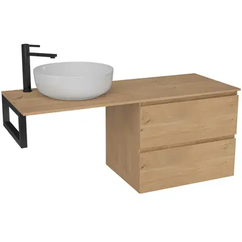 Kúpeľňový nábytok CERANO - Kúpeľňová skrinka Carole - dub medový + doska pod umývadlo Navira Slim - 18 mm + konzola čierna - 120x46x49, 8 CER-606114