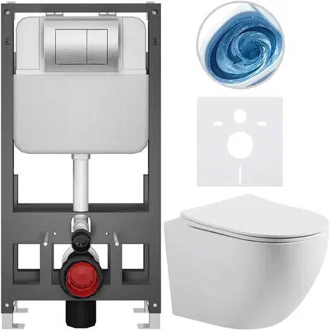 Záchody CERANO - Kompletný WC set Basic/Cesso - biela matná - WC tlačidlo Maxio/Strieborná - voľne stojaca - predstenová inštalácia - 49x36 CER-8050BD86177