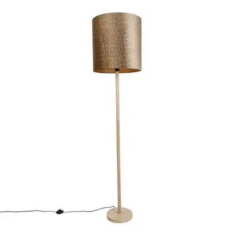 Stojace lampy Drevená stojaca lampa so zamatovým tienidlom s krokodílím vzorom 40 cm - Mels