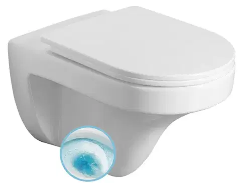 Záchody AQUALINE - DENICA závesná WC misa, Vortex Rimless, 36x52cm, biela PS8512