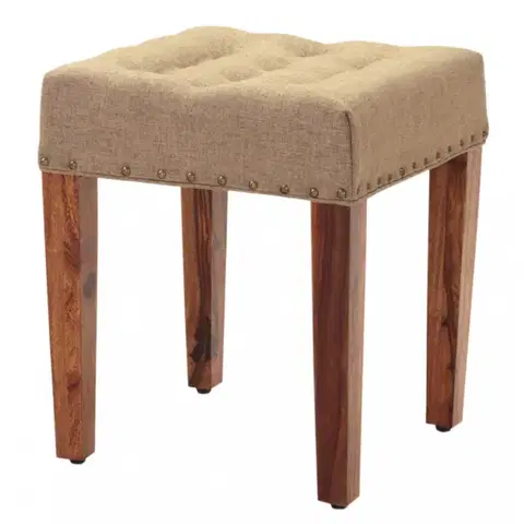 Obývačka Polstrovaný taburet s poťahom 40x45x40 indický masív palisander