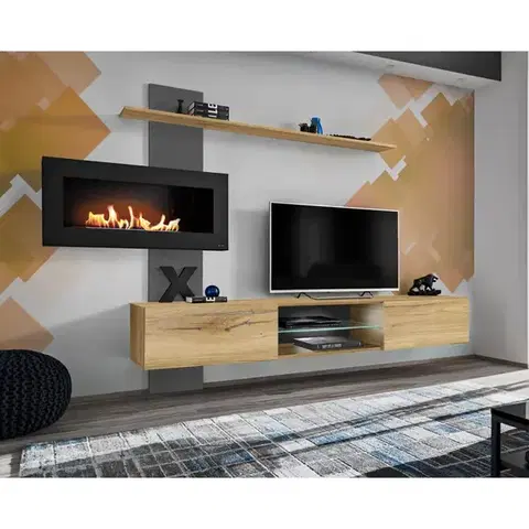 Obývacie steny Obývacia Stena Flame B antracit/dub flagstaff