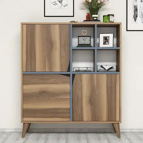 Komody Viacúčelová skrinka Pulse - Walnut, Blue