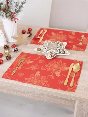 Prestieranie MKLozkoviny.sk Lurexové vianočné prestieranie Slávnostná červená - 30 × 45 cm