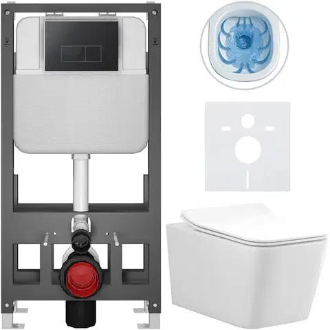 Záchody CERANO - Kompletný WC set Basic/Forte - biela lesklá - WC tlačidlo Modulo/Čierna - voľne stojaca - predstenová inštalácia - 51x36 CER-8050BD86142