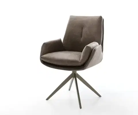 Jedálenské stoličky DELIFE Jedálenská stolička Clea-Flex mikrovlákno taupe vintage krížová podstava široká titánová farba 360° otočná hojdacia funkcia