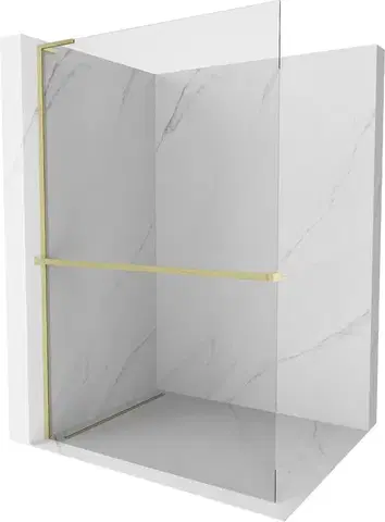 Sprchové dvere MEXEN/S - Kioto+ L Sprchová zástena WALK-IN s poličkou a držiakom uterákov 95 x 200, transparent, zlatá kartáčovaná 800-095-123-55-00