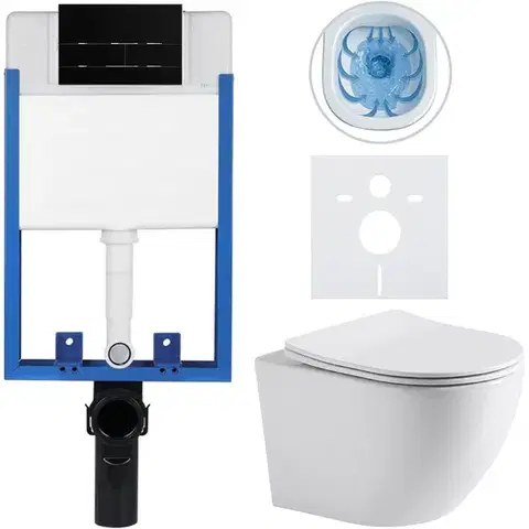 Záchody CERANO - Kompletný WC set Profi/Cesso - biela lesklá - WC tlačidlo Line/Čierna lesklá - na zamurovanie - 49x36 CER-8050BD84240