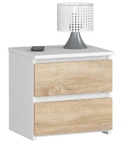Nočné stolíky Moderný nočný stolík CALIN40, biely / dub Sonoma