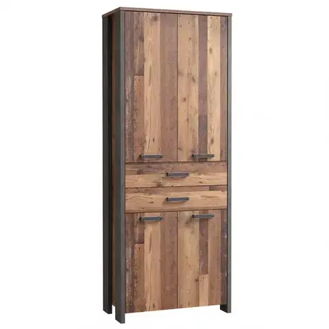 Šatníkové skrine so závesnými dverami Skriňa Symmach 2S4D old-wood vinteage/betón