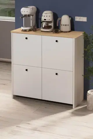 Komody a skrinky TARTAN štvordverová komoda, biela/dub