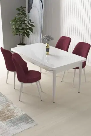 Jedálenské sety Dining Table & Chairs Set (5 Pieces) Nil - White, Burgundy