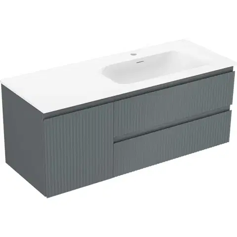 Kúpeľňový nábytok MEXEN/S - Rivel kúpeľňová skrinka 120 cm s umývadlom Vela pravá, 2S, 1D, reliéf, grafit/biela mat 91A23-12047-3-BBFFF66-W23P01