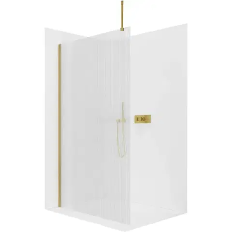 Sprchovacie kúty CERANO - Sprchová zástěna Walk-in Onyx Top Round L/P - 8 mm - kulatá vzpěra - zlatá, rýhované sklo - 120x200  CER-8050BD1595