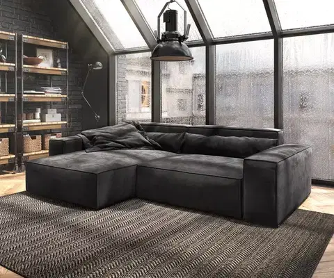 Rohové sedacie súpravy DELIFE Rohová pohovka Sirpio XL 270x170 cm mikrovlákno čierna variabilné ležadlo