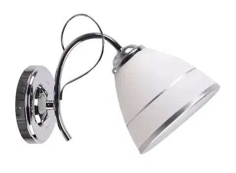 Nástenné svetlá Chrómová nástenná lampa, sklo, biele tienidlo, s vypínačom, Elotte